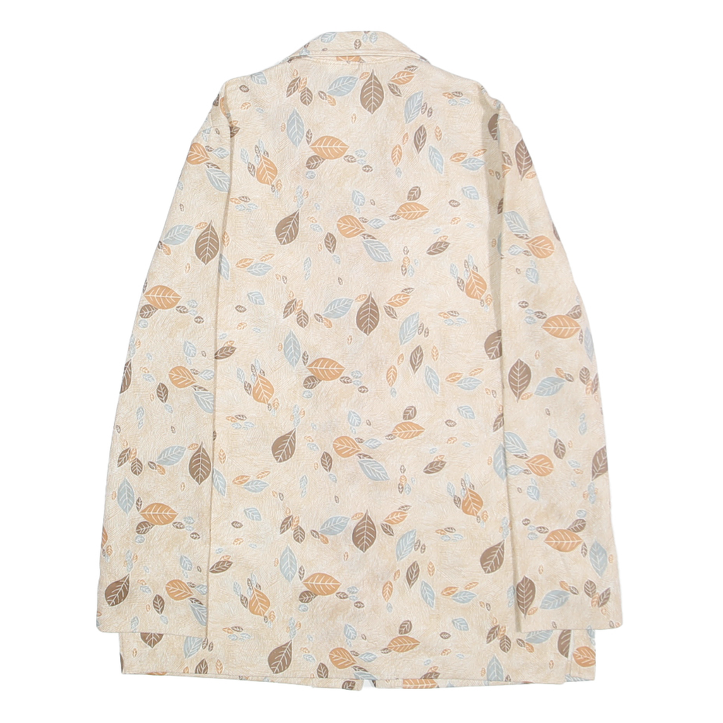 NIKKI Womens Beige & Brown Leaf Print Shirt XS Lightweight Casual Button Up