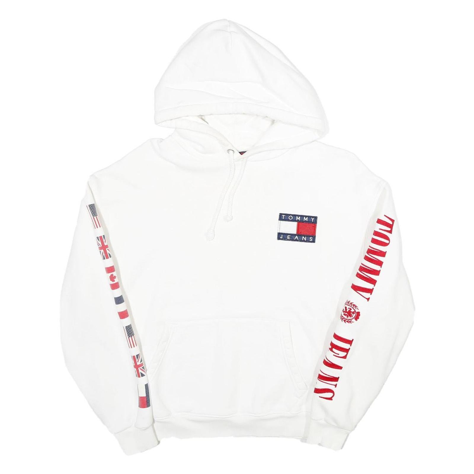 TOMMY JEANS Womens White Flag Graphic Pullover Hoodie S Cotton Casual