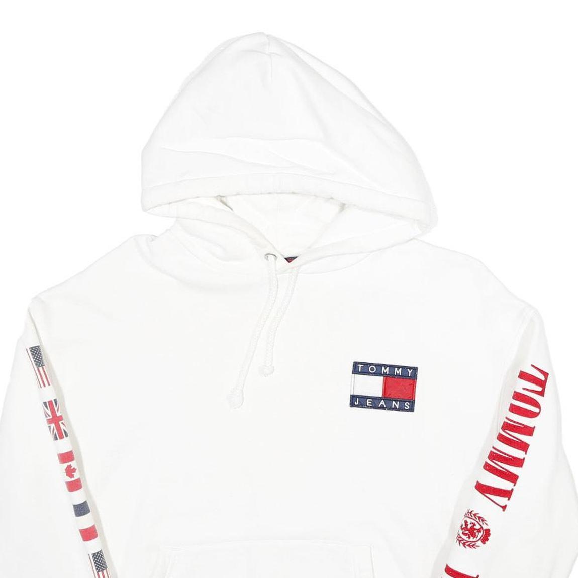 TOMMY JEANS Womens White Flag Graphic Pullover Hoodie S Cotton Casual