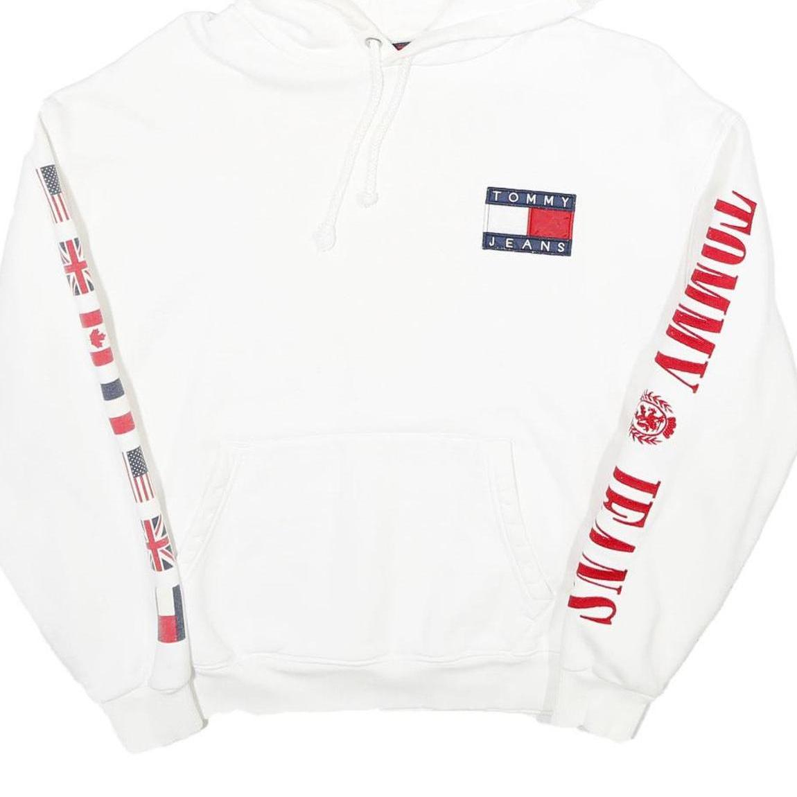 TOMMY JEANS Womens White Flag Graphic Pullover Hoodie S Cotton Casual