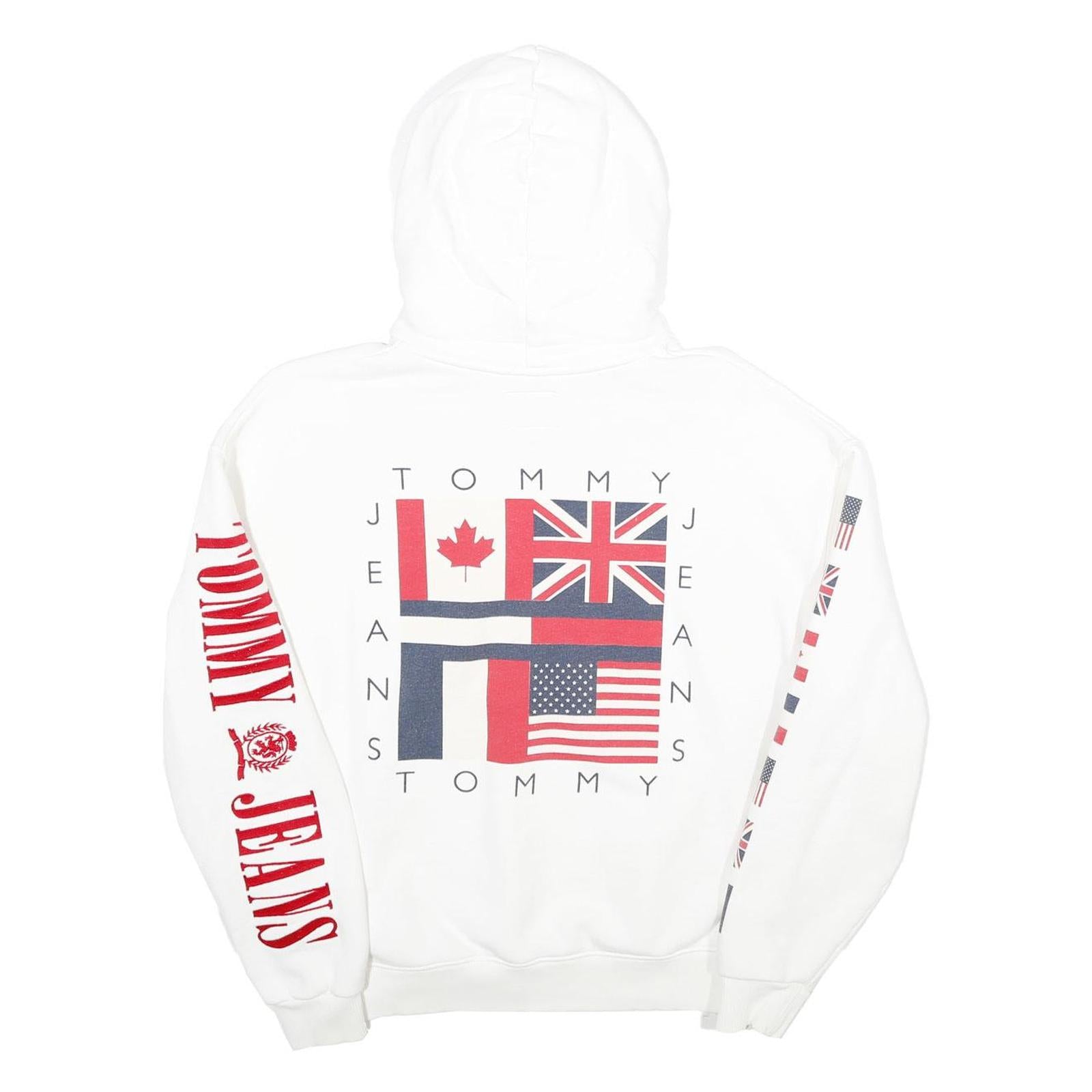 TOMMY JEANS Womens White Flag Graphic Pullover Hoodie S Cotton Casual