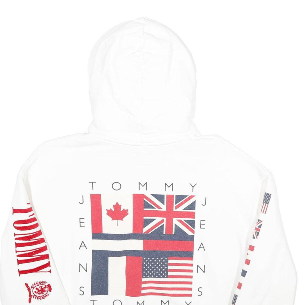 TOMMY JEANS Womens White Flag Graphic Pullover Hoodie S Cotton Casual