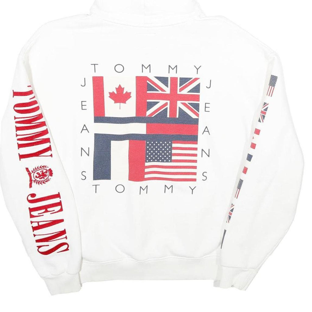 TOMMY JEANS Womens White Flag Graphic Pullover Hoodie S Cotton Casual