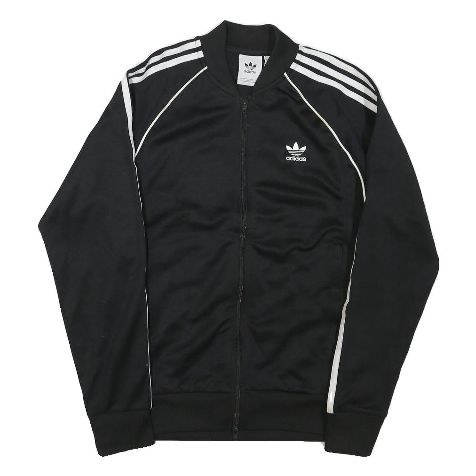 ADIDAS Mens Black & White Sports Track Jacket M Polyester Blend Zip Classic