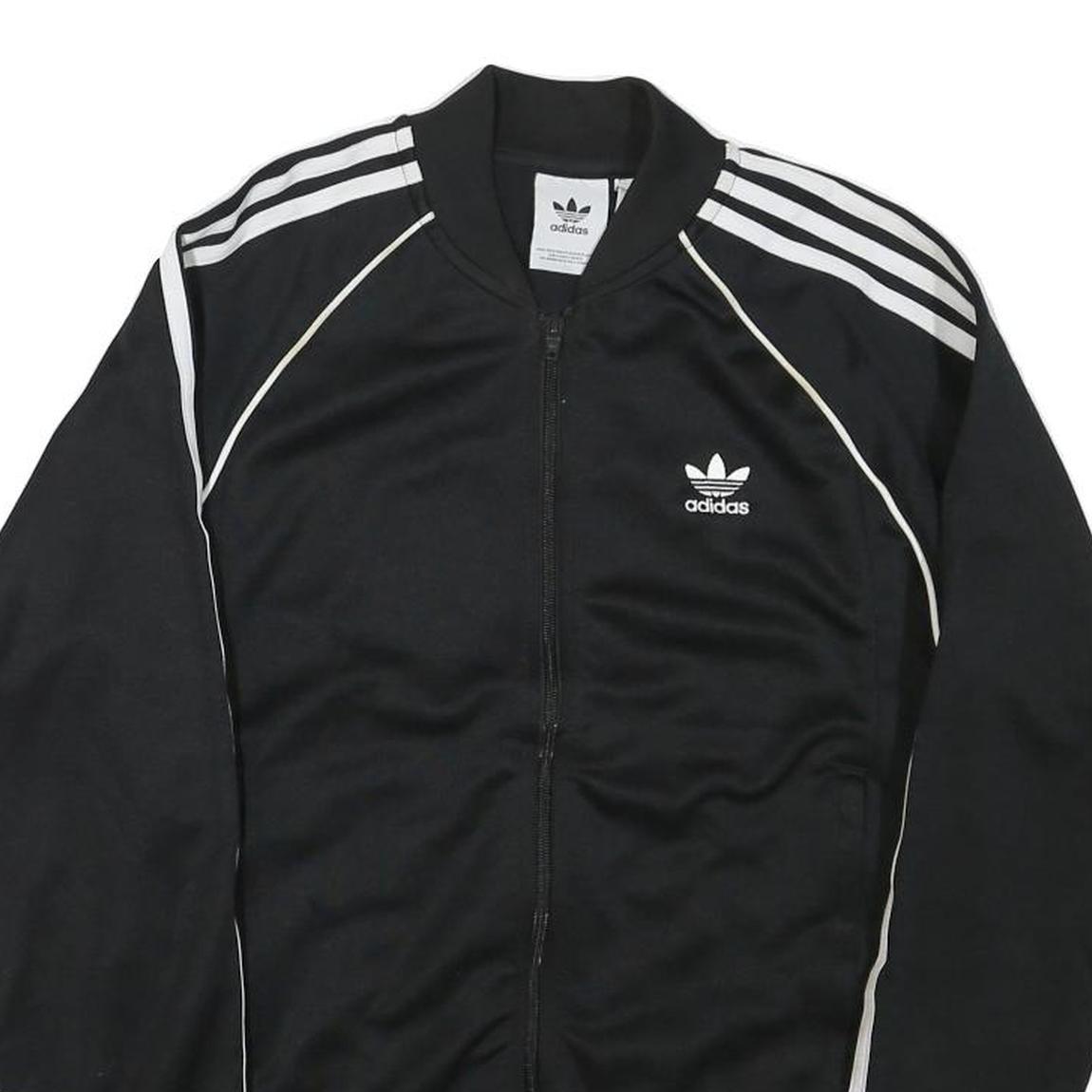ADIDAS Mens Black & White Sports Track Jacket M Polyester Blend Zip Classic
