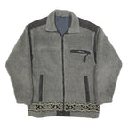 WIKLAND Mens Grey Quilted Synthetic Zip Jacket L Fleece Patterned Hem Outdoor