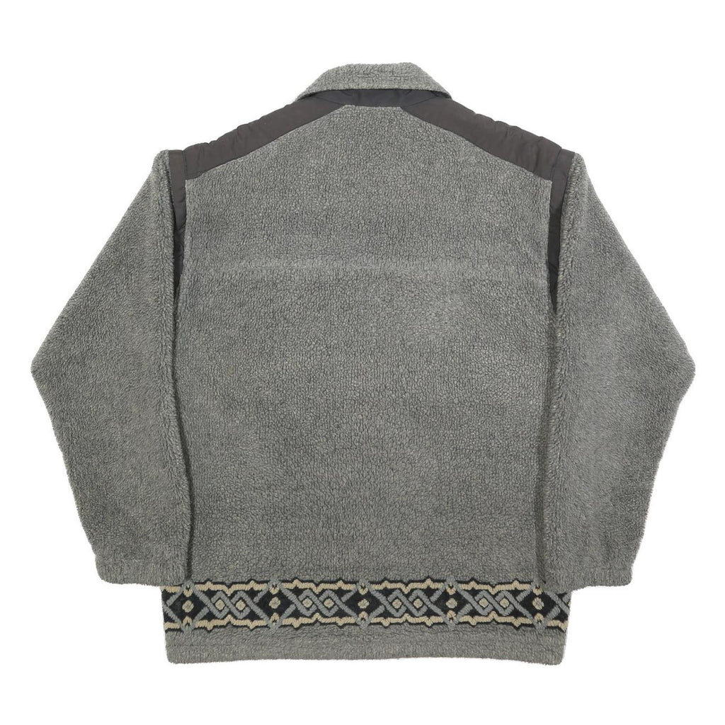 WIKLAND Mens Grey Quilted Synthetic Zip Jacket L Fleece Patterned Hem Outdoor