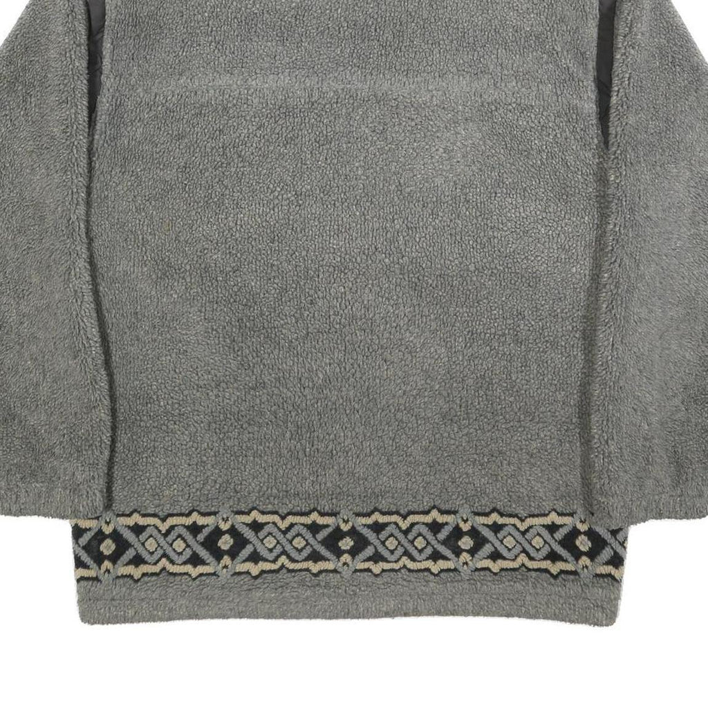 WIKLAND Mens Grey Quilted Synthetic Zip Jacket L Fleece Patterned Hem Outdoor