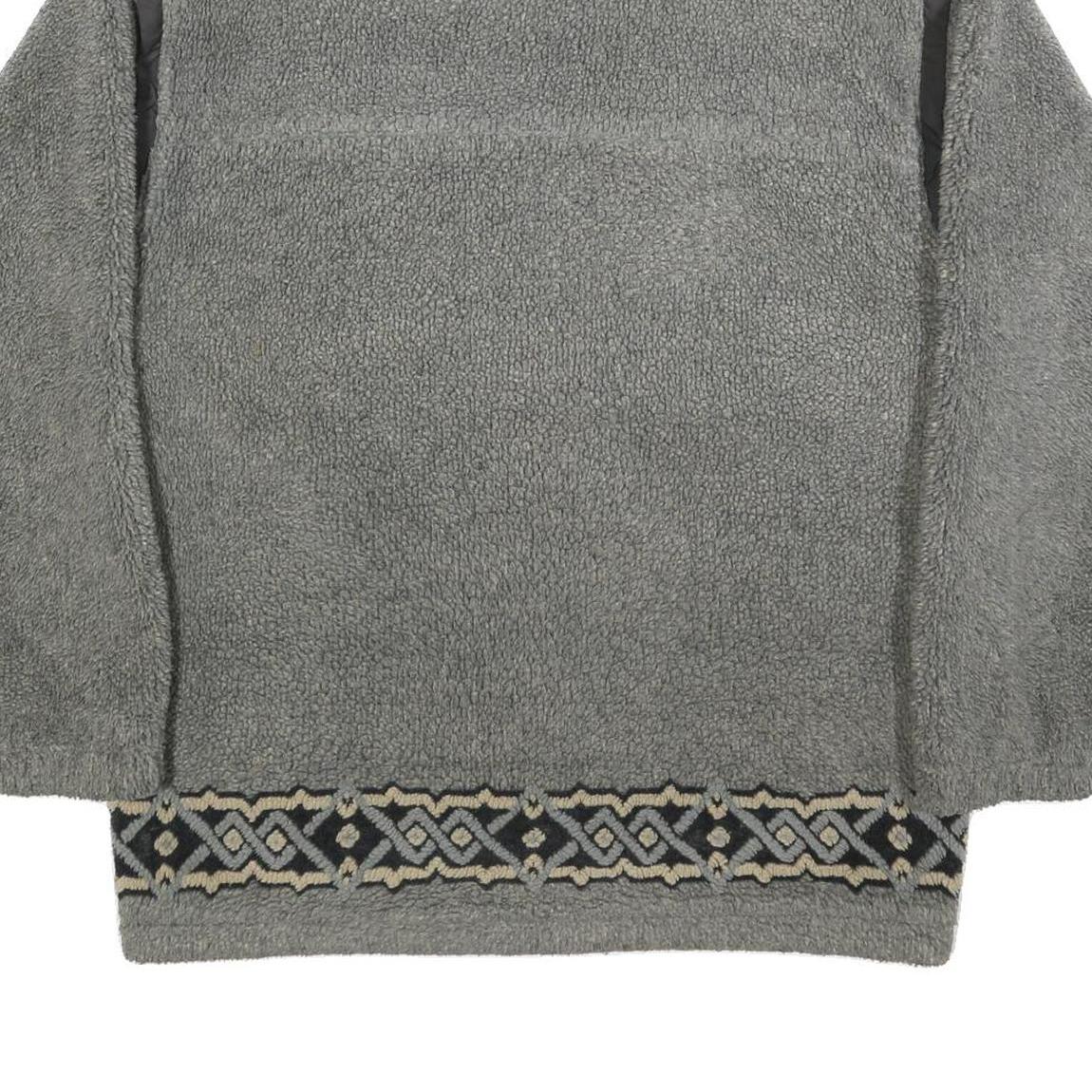 WIKLAND Mens Grey Quilted Synthetic Zip Jacket L Fleece Patterned Hem Outdoor