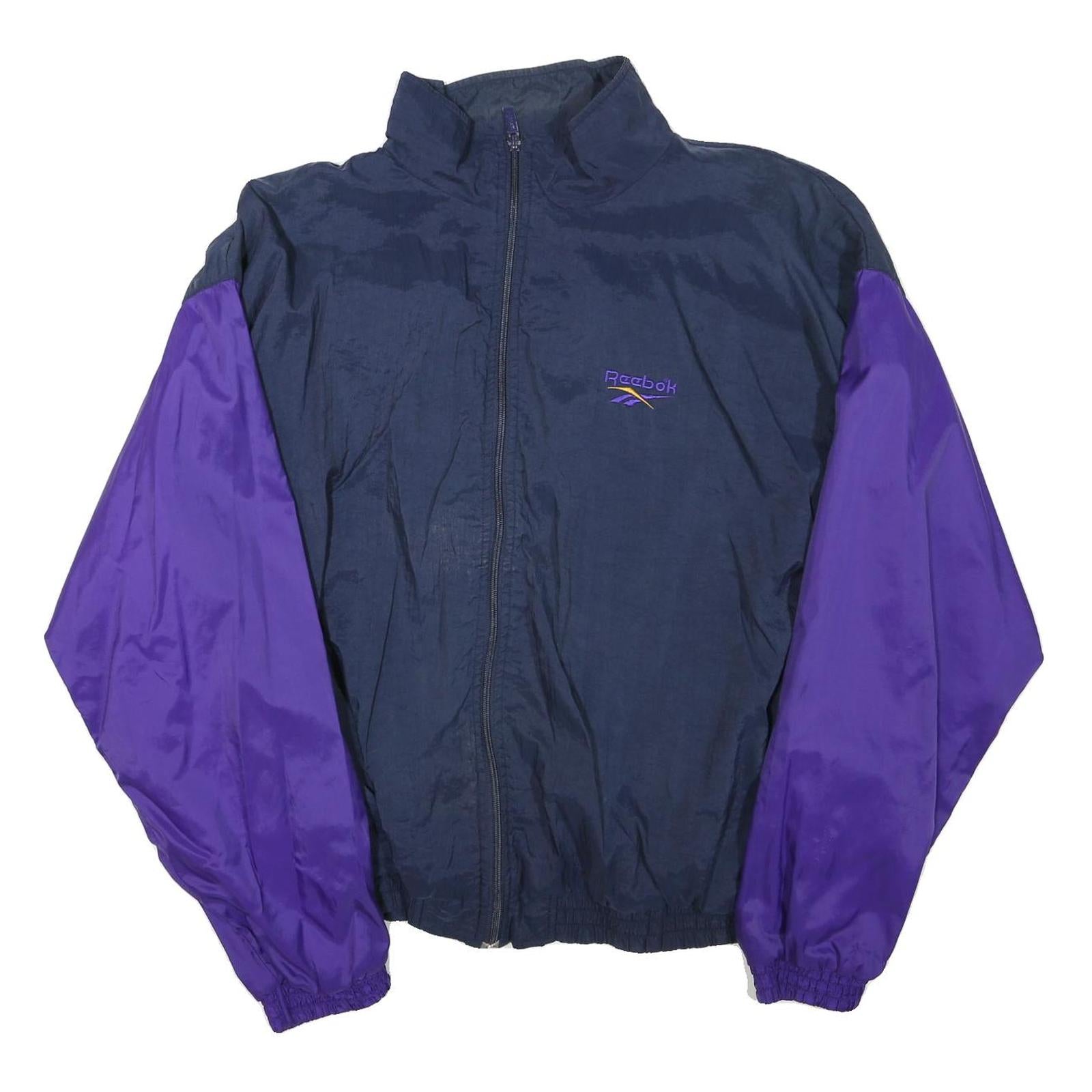 REEBOK Mens Navy & Purple Sports Track Jacket L Polyester Blend Colourblock