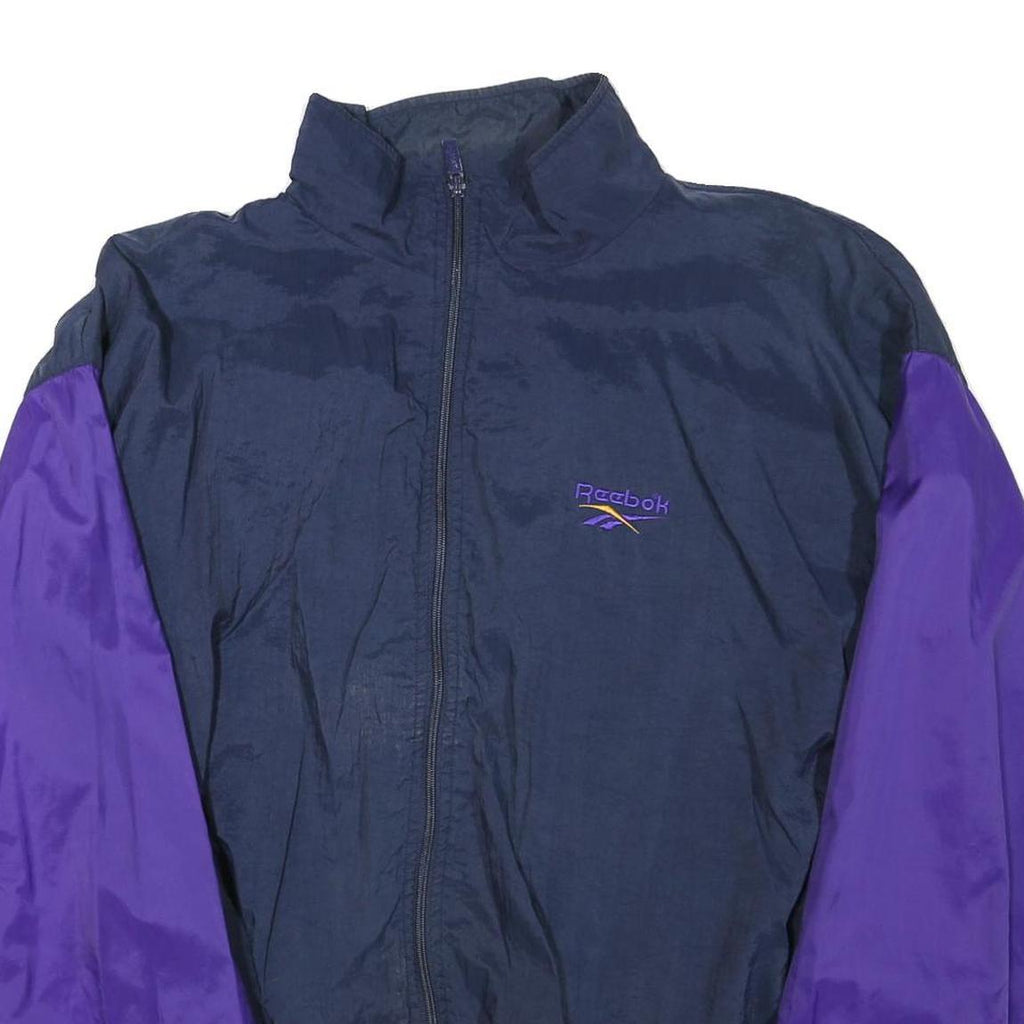 REEBOK Mens Navy & Purple Sports Track Jacket L Polyester Blend Colourblock