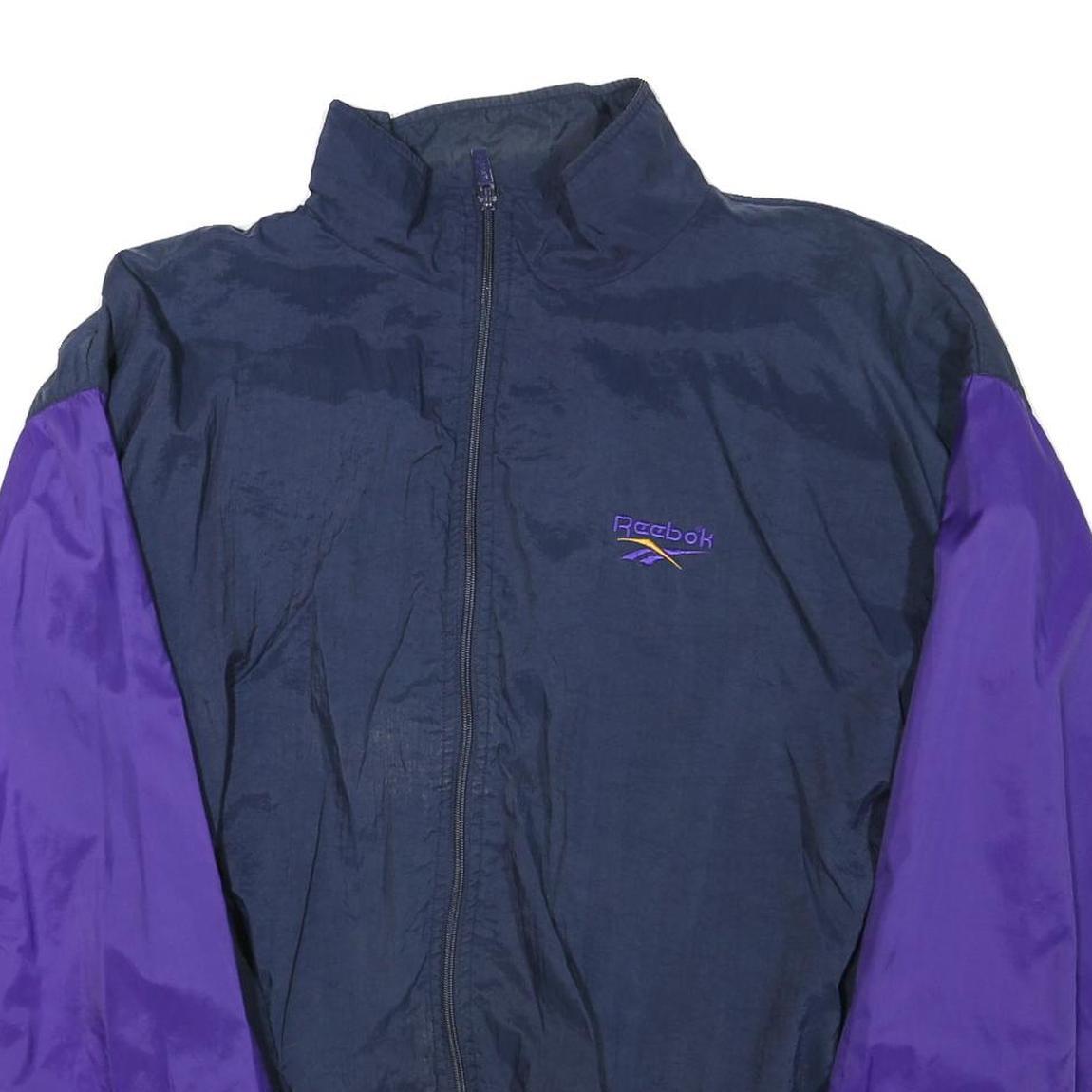 REEBOK Mens Navy & Purple Sports Track Jacket L Polyester Blend Colourblock