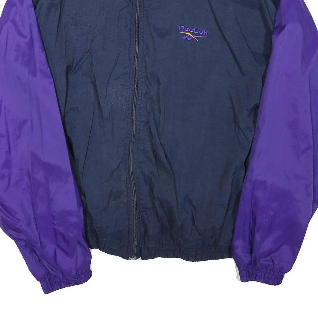 REEBOK Mens Navy & Purple Sports Track Jacket L Polyester Blend Colourblock