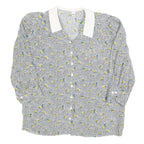TRU BLOUSE Womens White Black Yellow Floral Print Blouse Long Sleeve Collared L