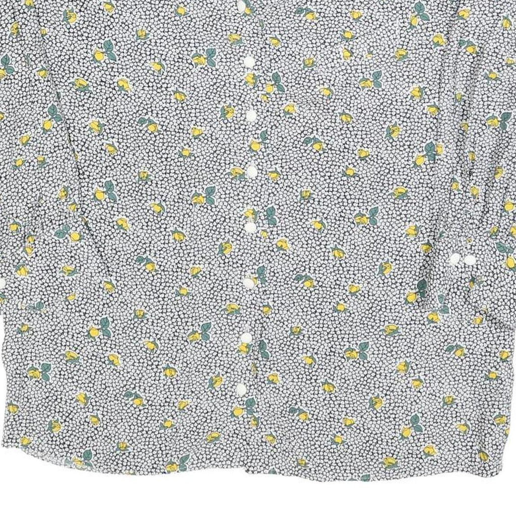 TRU BLOUSE Womens White Black Yellow Floral Print Blouse Long Sleeve Collared L