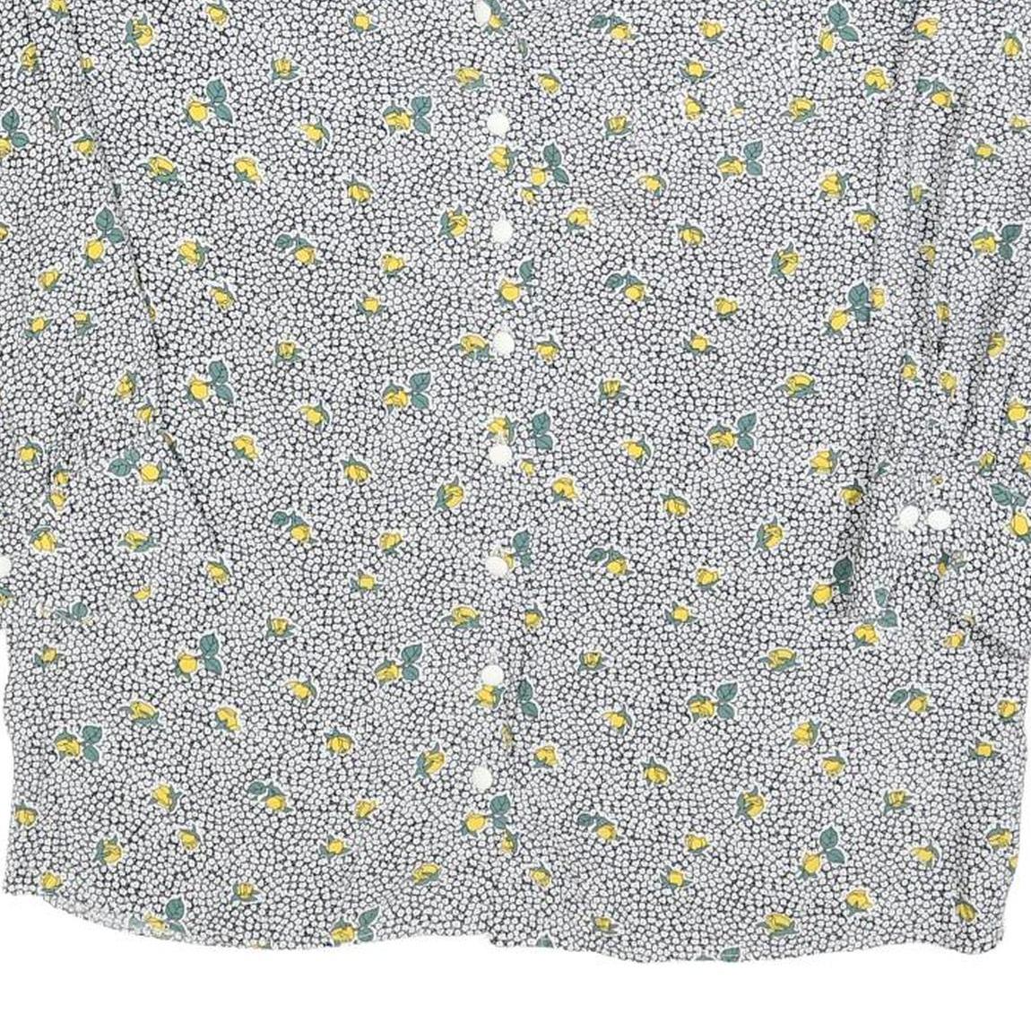 TRU BLOUSE Womens White Black Yellow Floral Print Blouse Long Sleeve Collared L