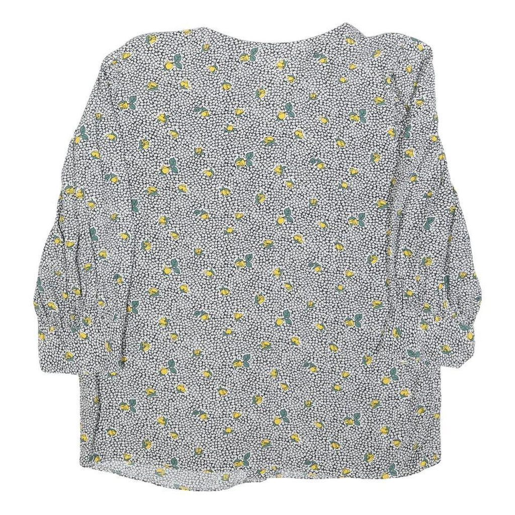 TRU BLOUSE Womens White Black Yellow Floral Print Blouse Long Sleeve Collared L