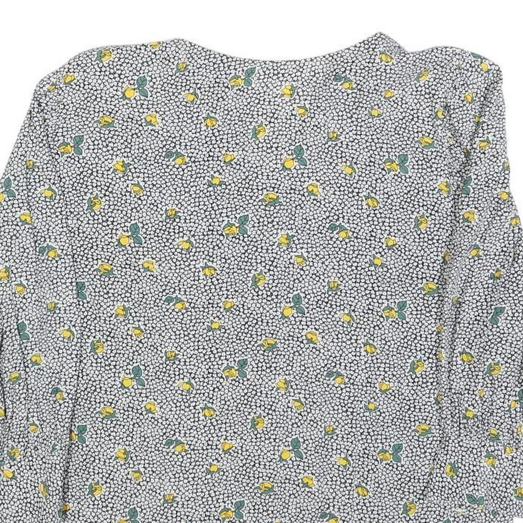 TRU BLOUSE Womens White Black Yellow Floral Print Blouse Long Sleeve Collared L