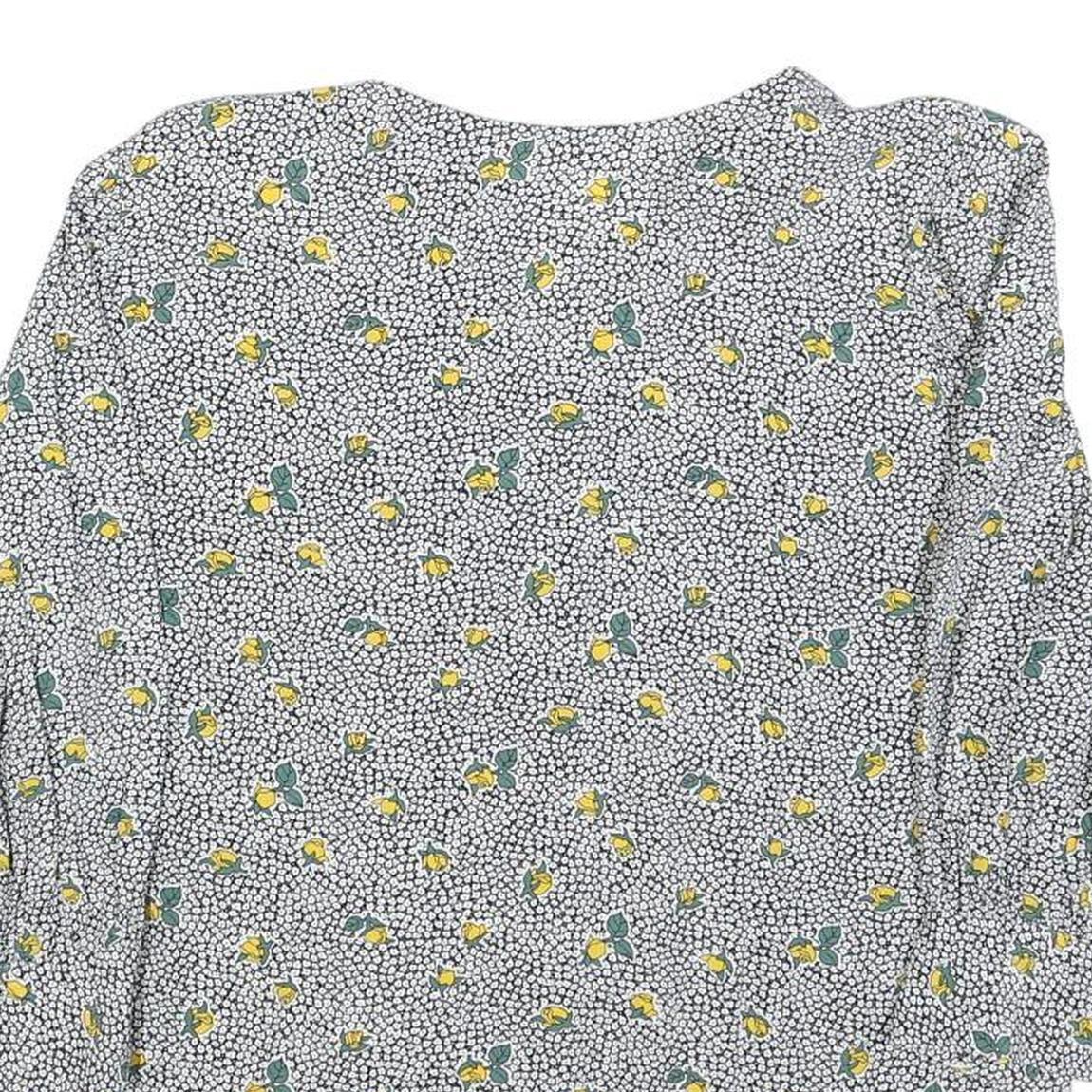 TRU BLOUSE Womens White Black Yellow Floral Print Blouse Long Sleeve Collared L