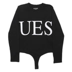 GUESS Womens Black Cotton Blend Playsuit XL Logo Print Long Sleeve Bodysuit