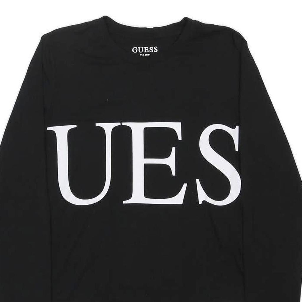 GUESS Womens Black Cotton Blend Playsuit XL Logo Print Long Sleeve Bodysuit
