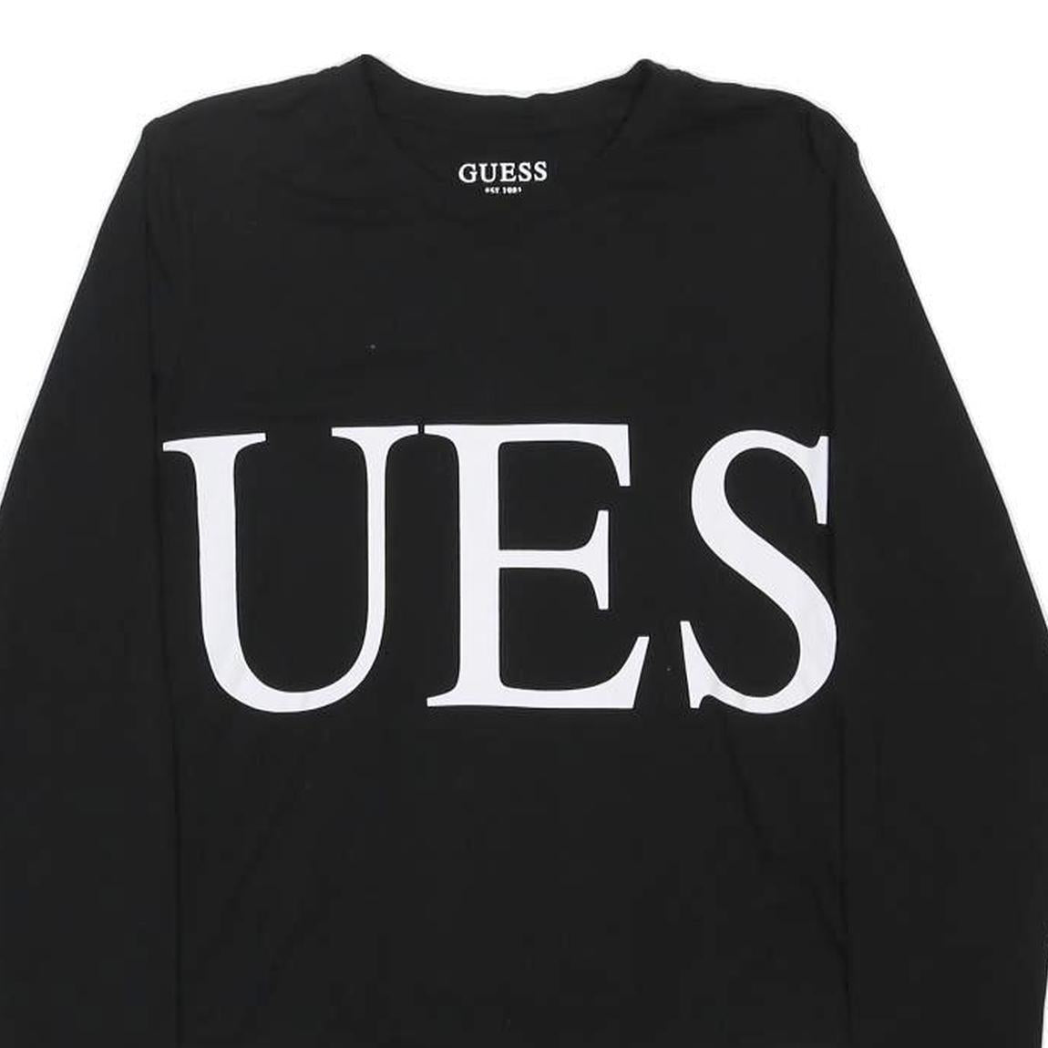GUESS Womens Black Cotton Blend Playsuit XL Logo Print Long Sleeve Bodysuit