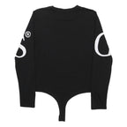 GUESS Womens Black Cotton Blend Playsuit XL Logo Print Long Sleeve Bodysuit