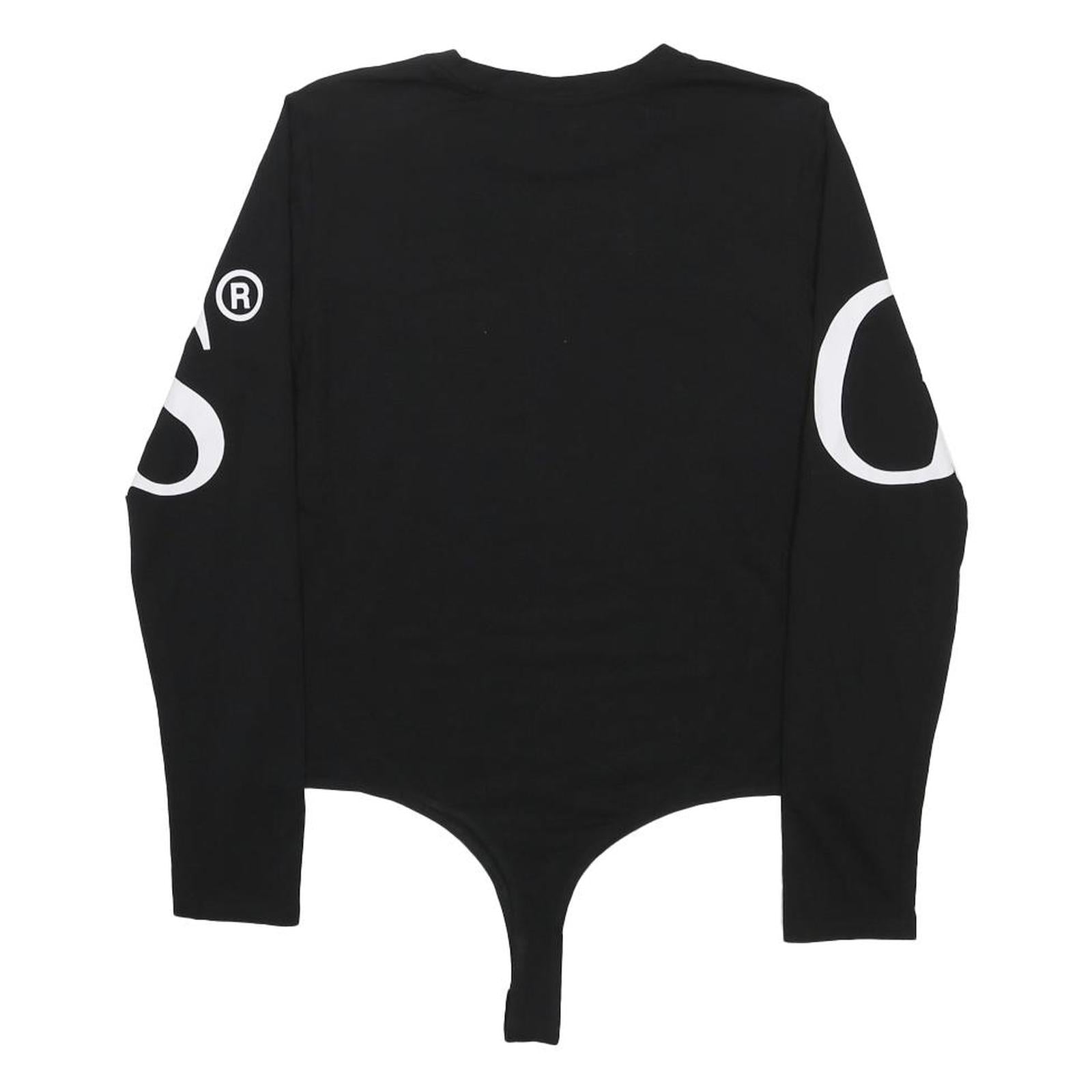 GUESS Womens Black Cotton Blend Playsuit XL Logo Print Long Sleeve Bodysuit
