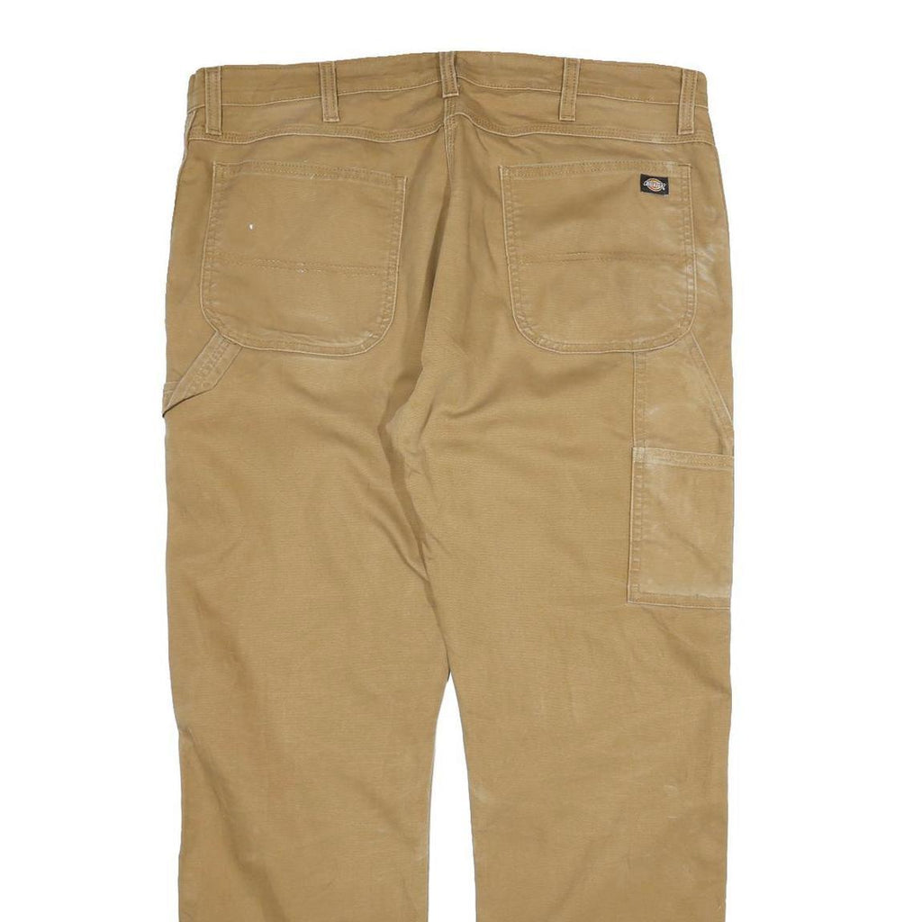 DICKIES Mens Cotton Beige Regular Straight Trousers W38 L32 Workwear Zip Closure