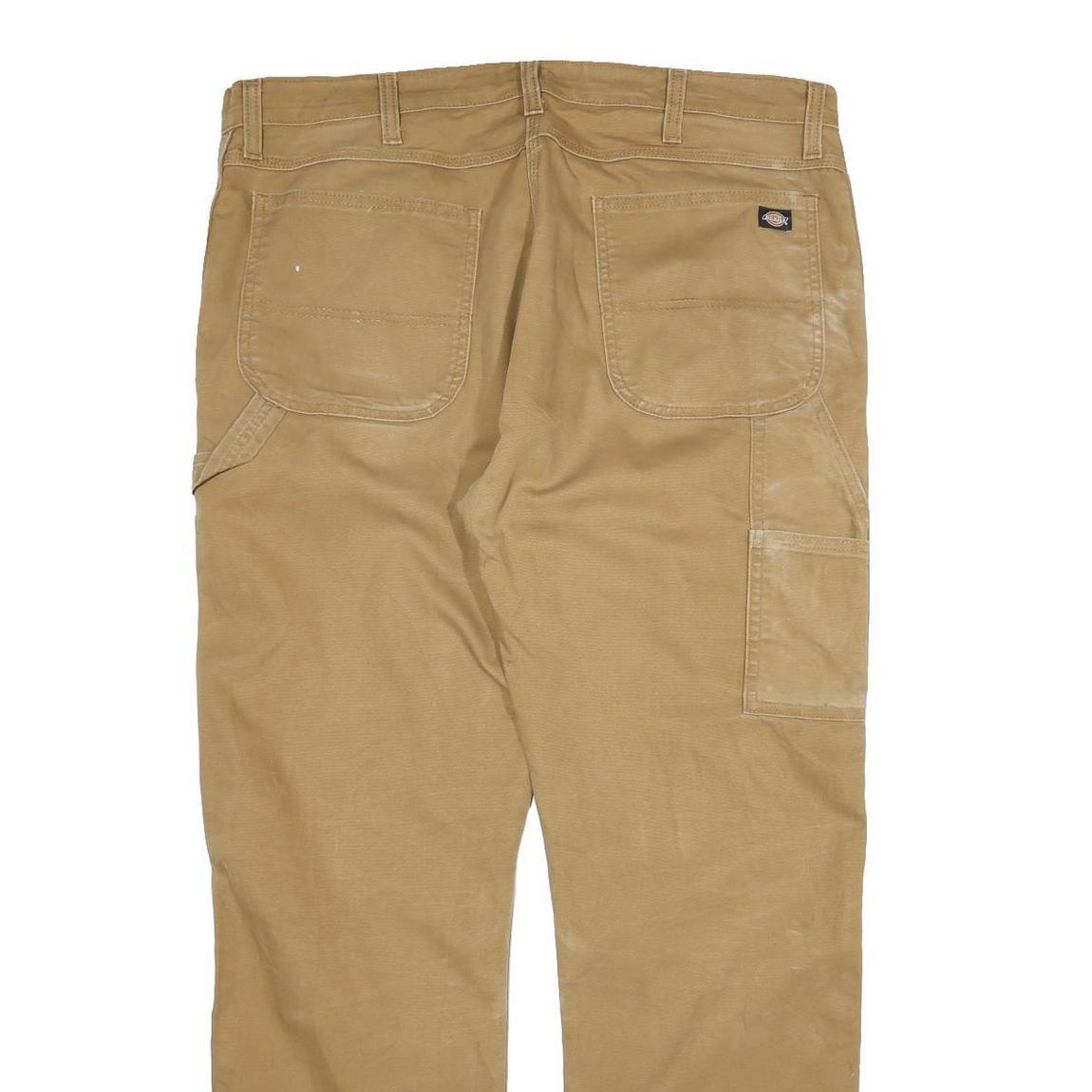 DICKIES Mens Cotton Beige Regular Straight Trousers W38 L32 Workwear Zip Closure