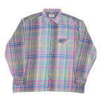 Mens Pastel Green & Pink Check Shirt XL Cotton Casual Long Sleeve Button