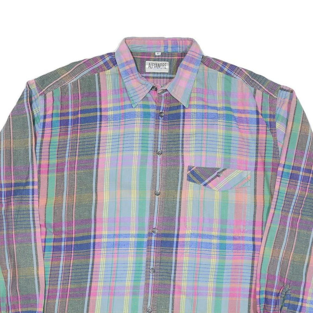 Mens Pastel Green & Pink Check Shirt XL Cotton Casual Long Sleeve Button