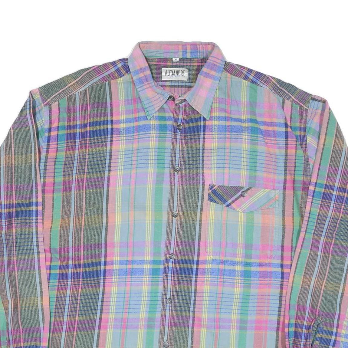 Mens Pastel Green & Pink Check Shirt XL Cotton Casual Long Sleeve Button