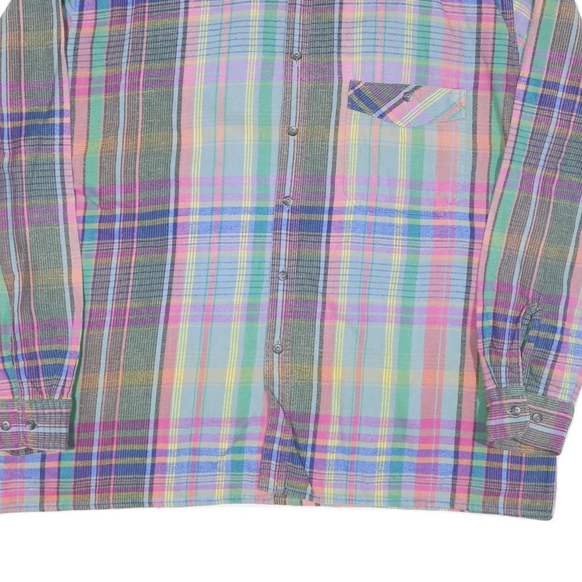 Mens Pastel Green & Pink Check Shirt XL Cotton Casual Long Sleeve Button