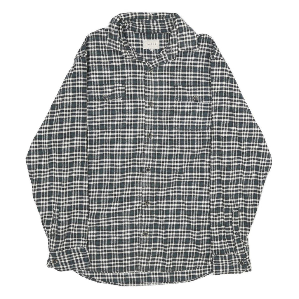 JACHS Mens Black & White Check Shirt M Casual Cotton Long Sleeve Button
