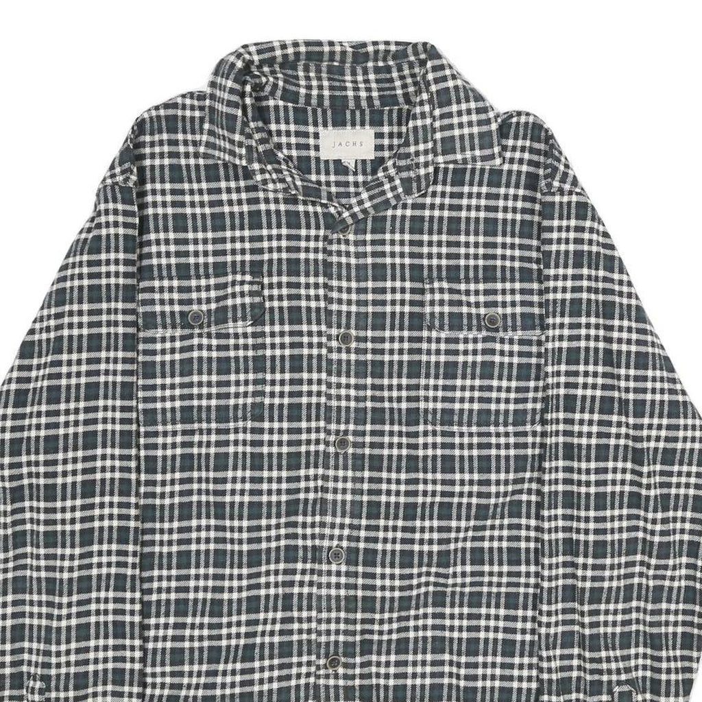 JACHS Mens Black & White Check Shirt M Casual Cotton Long Sleeve Button