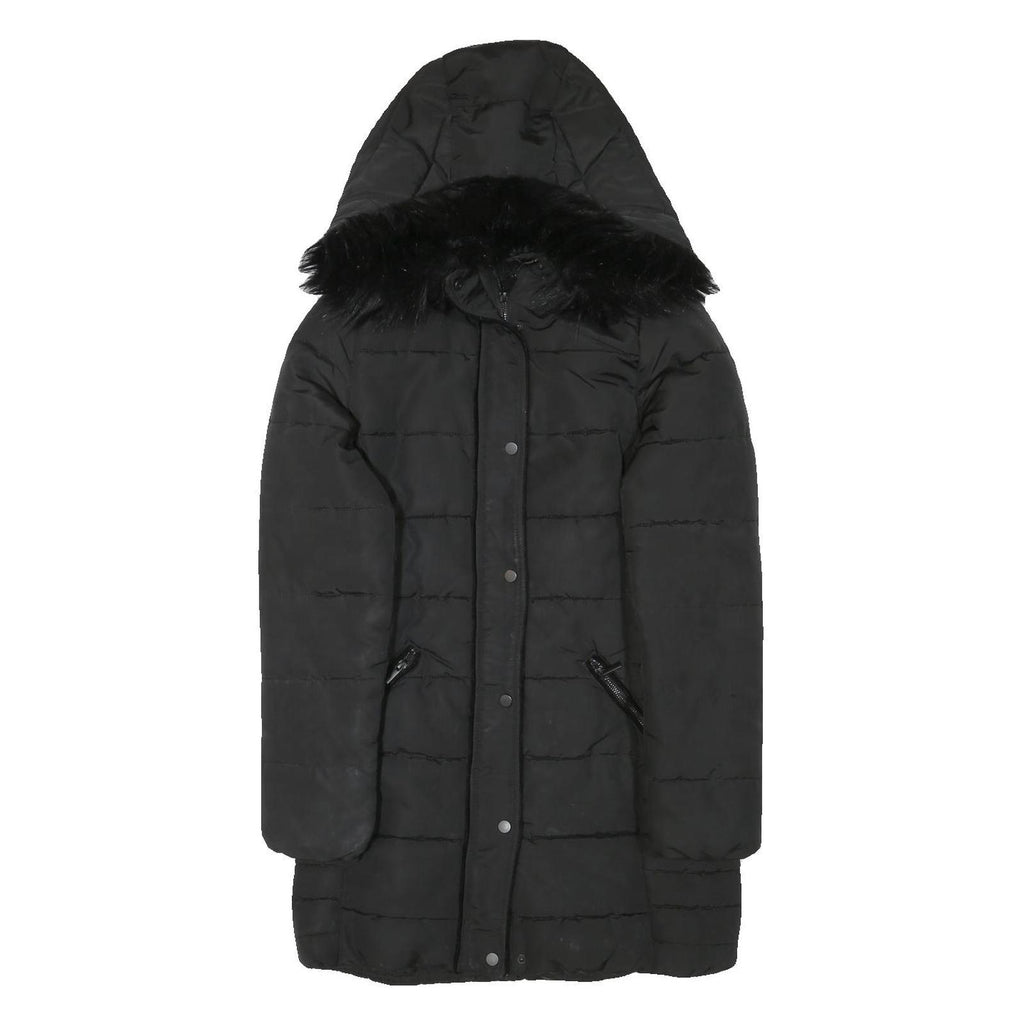 H&M Womens Black Puffer Jacket UK 6 Polyester Blend Zip Hooded Quilted Warm
