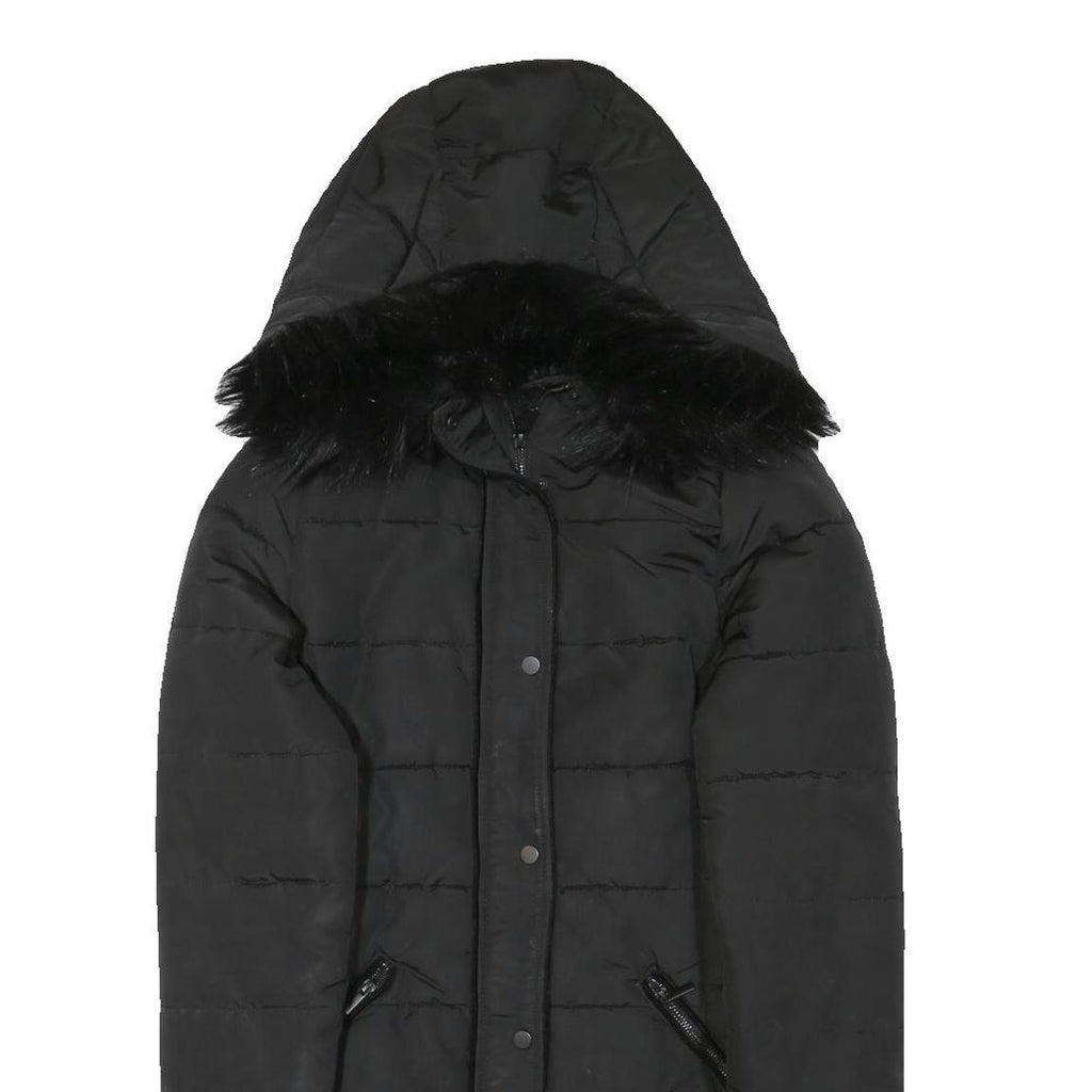 H&M Womens Black Puffer Jacket UK 6 Polyester Blend Zip Hooded Quilted Warm