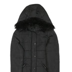 H&M Womens Black Puffer Jacket UK 6 Polyester Blend Zip Hooded Quilted Warm