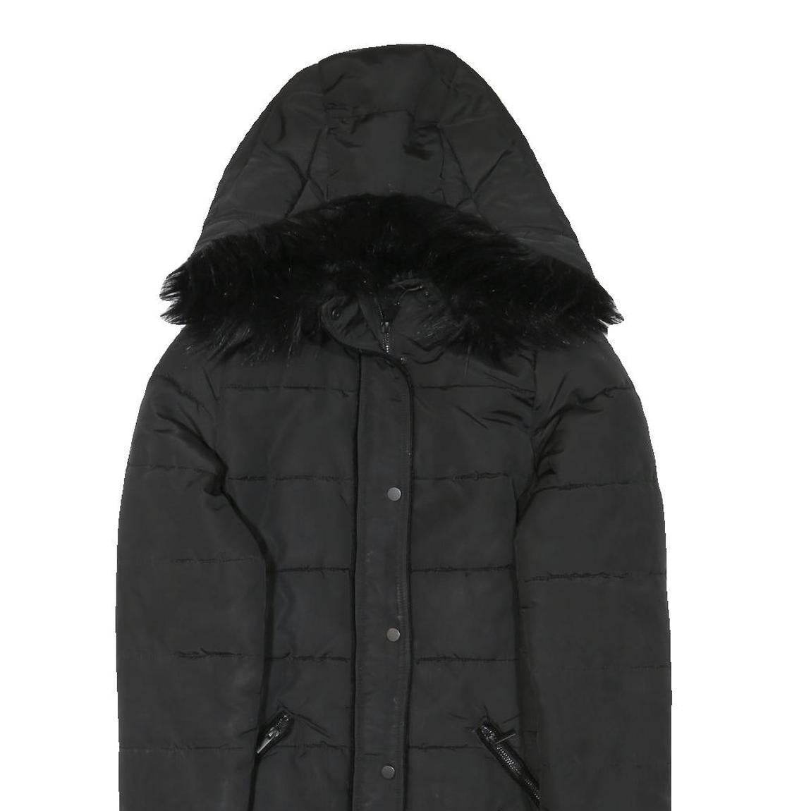 H&M Womens Black Puffer Jacket UK 6 Polyester Blend Zip Hooded Quilted Warm