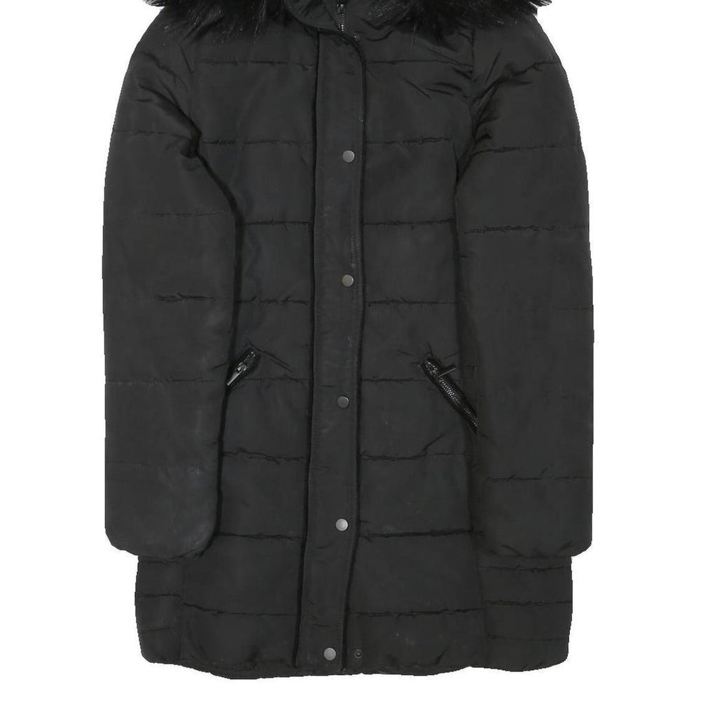 H&M Womens Black Puffer Jacket UK 6 Polyester Blend Zip Hooded Quilted Warm