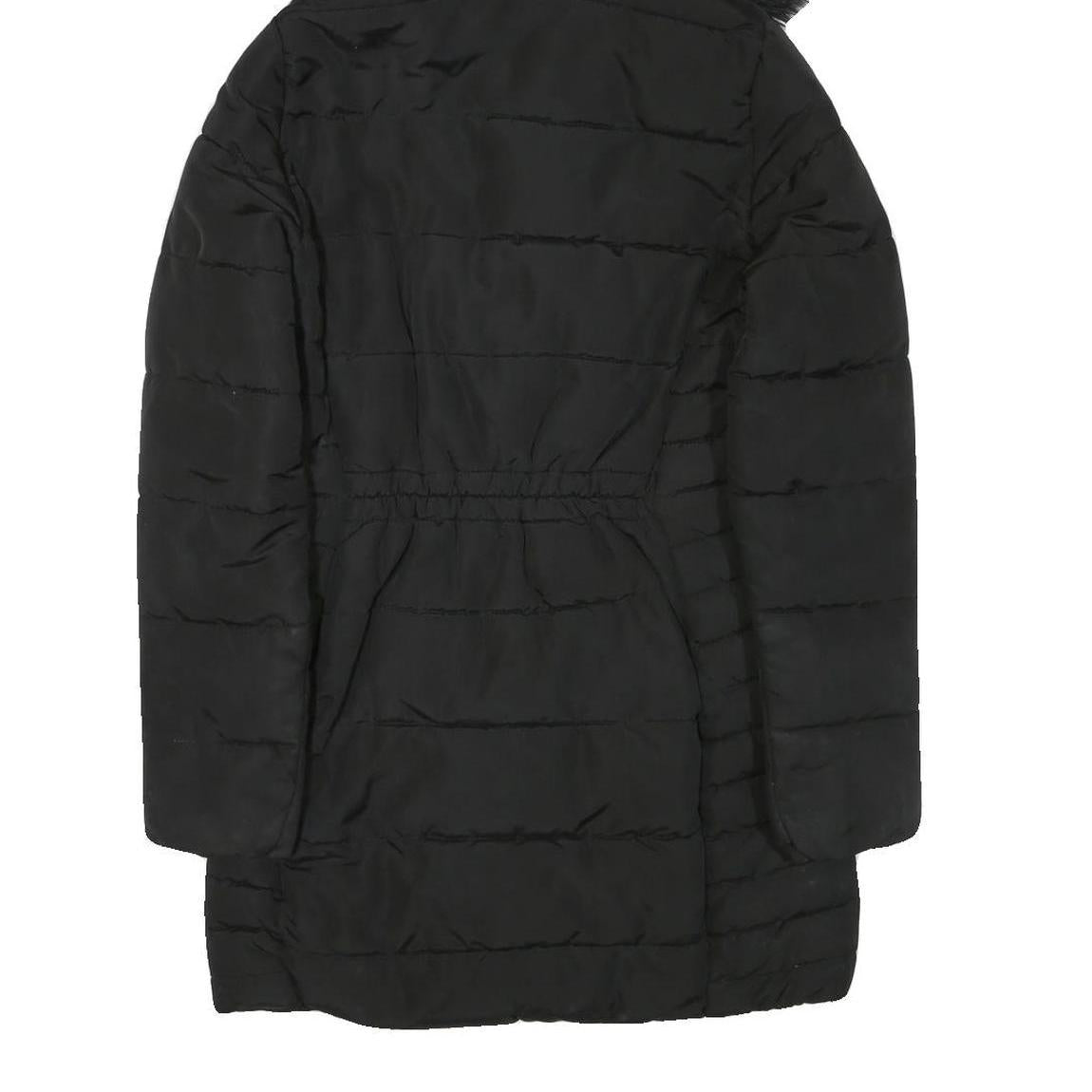 H&M Womens Black Puffer Jacket UK 6 Polyester Blend Zip Hooded Quilted Warm