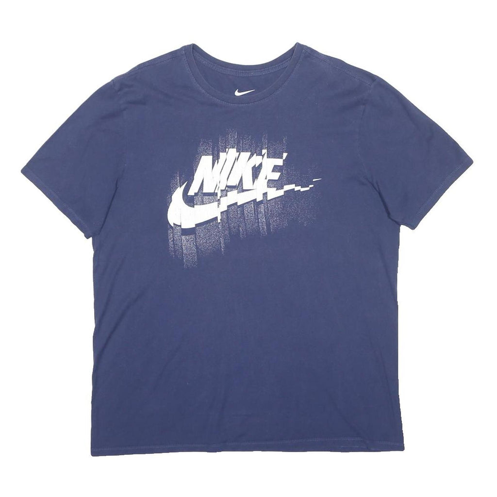 NIKE Mens Blue Distorted Logo Graphic T-Shirt L Short Sleeve Crew Neck