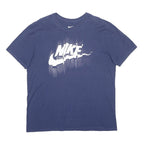 NIKE Mens Blue Distorted Logo Graphic T-Shirt L Short Sleeve Crew Neck
