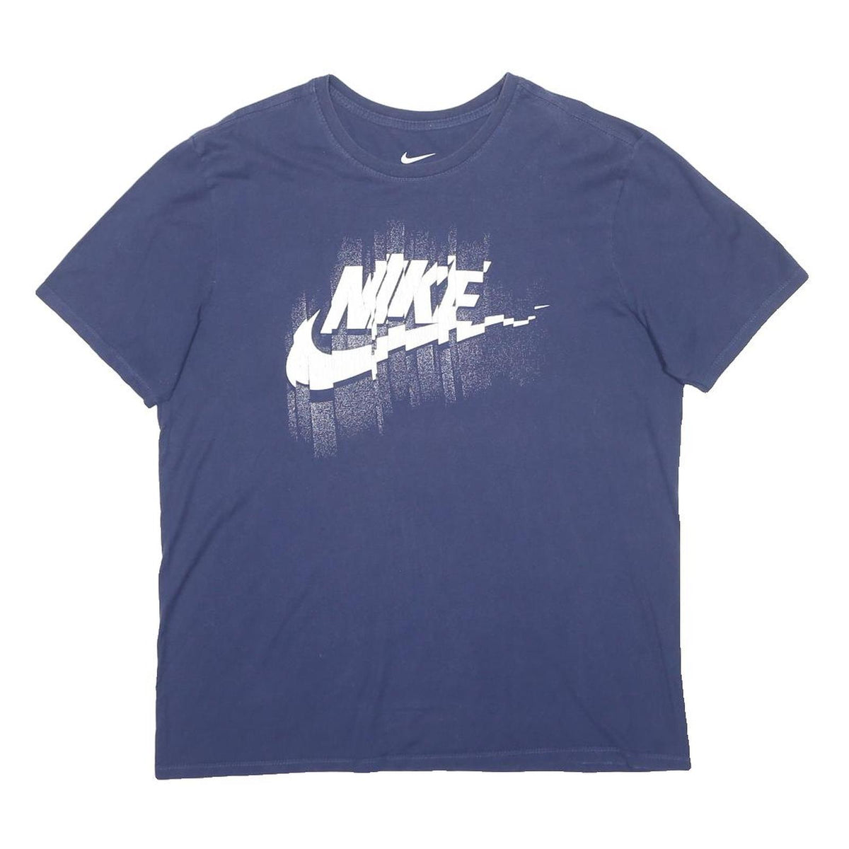 NIKE Mens Blue Distorted Logo Graphic T-Shirt L Short Sleeve Crew Neck
