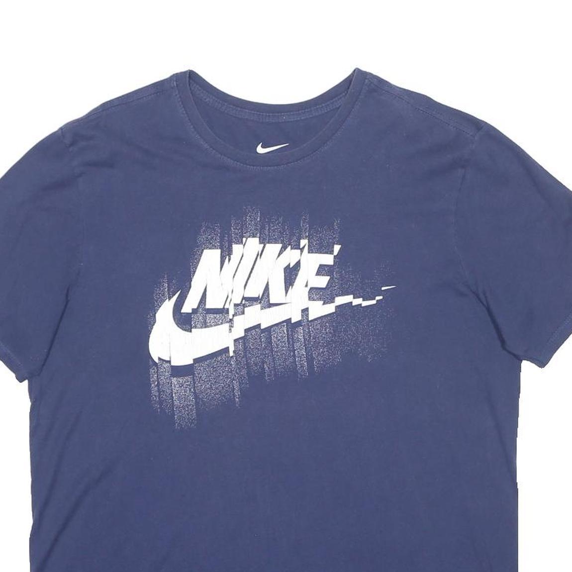 NIKE Mens Blue Distorted Logo Graphic T-Shirt L Short Sleeve Crew Neck