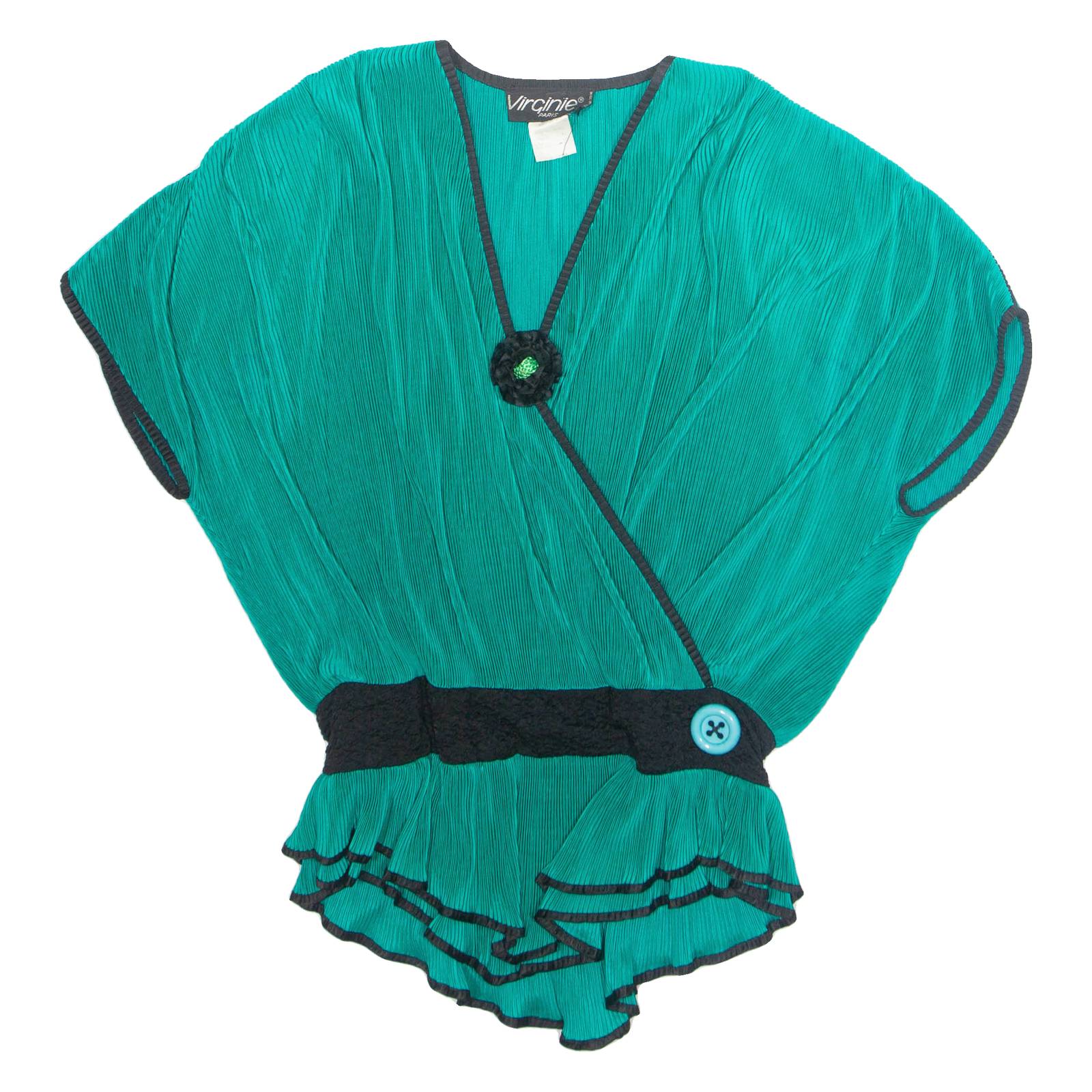 VIRGINIE Womens Blouse Green V-Neck Sleeveless M