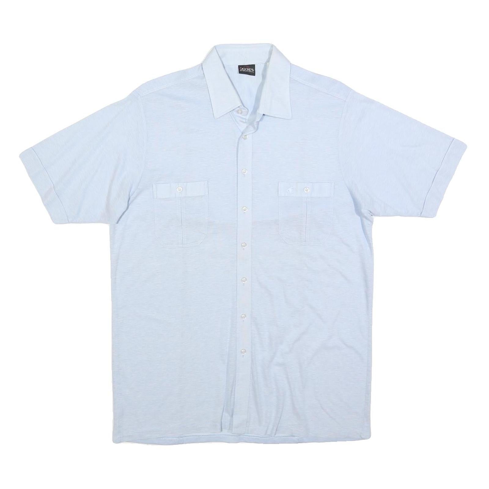 JOCKEY Mens Light Blue Shirt L Cotton Blend Casual Classic Fit Short Sleeve