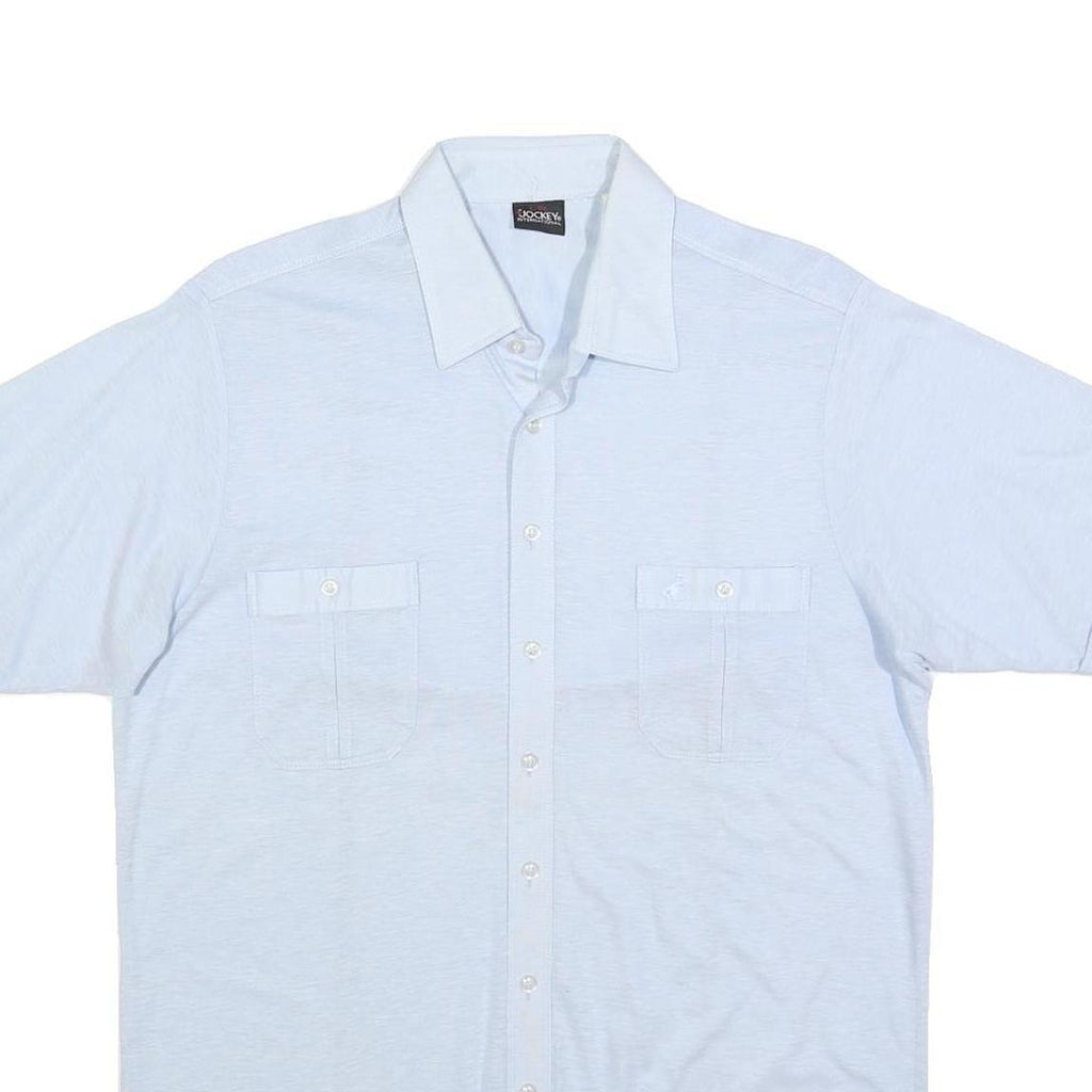 JOCKEY Mens Light Blue Shirt L Cotton Blend Casual Classic Fit Short Sleeve