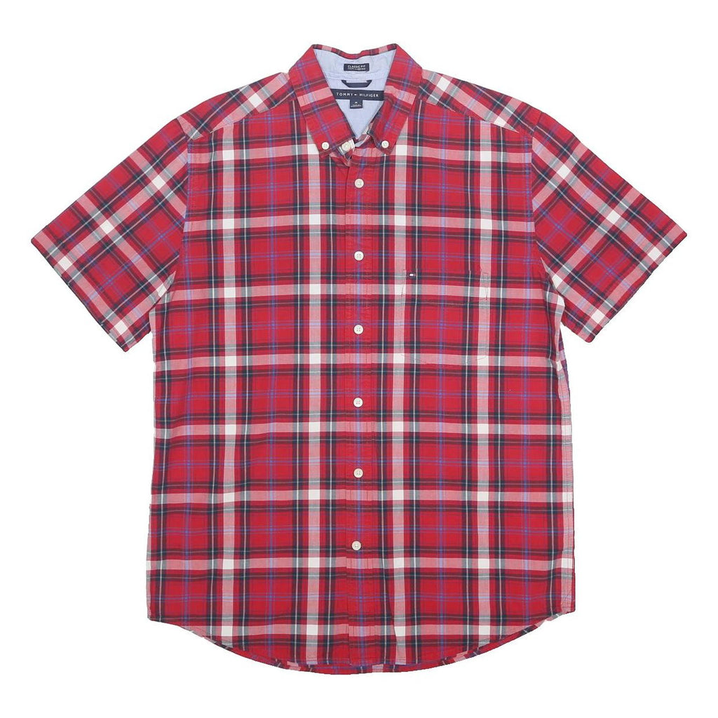 TOMMY HILFIGER Mens Red & White Check Shirt M Classic Fit Button Down Cotton